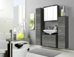 Armoire De Toilette Bobbi 70cm Modèle 1 3 Portes & Eclairage LED - Graphite -EMOB-MEUBLES Ventes 092.2163 3 3cec