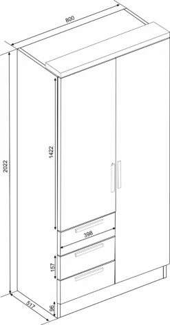 Armoire Ramos 80cm Avec 2 Portes & 3 Tiroirs - Chêne -EMOB-MEUBLES Ventes 1017BLANCO 1017CEREZO 1017MOLINA 1017ROBLE 1017WENGUE 300 a21e