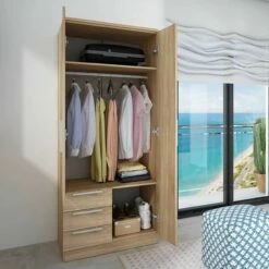 Armoire Ramos 80cm Avec 2 Portes & 3 Tiroirs - Chêne -EMOB-MEUBLES Ventes 1017ROBLE 000a 6faf