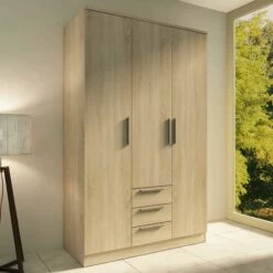 Armoire Ramos 120cm Avec 3 Portes & 3 Tiroirs - ChĂȘne