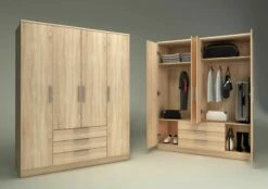 Armoire Ramos 160cm Avec 4 Portes & 3 Tiroirs - Chêne -EMOB-MEUBLES Ventes 1021ROBLE 001 10db