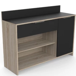 Armoire à Micro-ondes Michael 1 Tiroir, 2 Niches, 1 Porte Tournante Et 1 étagère-chêne Brut/noir Mat