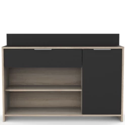 Armoire à Micro-ondes Michael 1 Tiroir, 2 Niches, 1 Porte Tournante Et 1 étagère-chêne Brut/noir Mat -EMOB-MEUBLES Ventes 20900240 2023 05 08T101009.574 cbb5