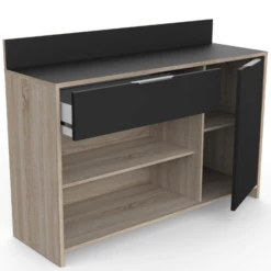 Armoire à Micro-ondes Michael 1 Tiroir, 2 Niches, 1 Porte Tournante Et 1 étagère-chêne Brut/noir Mat -EMOB-MEUBLES Ventes 20900240 2023 05 08T101044.283 c46a