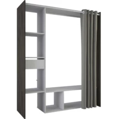 Armoire Monette 6 Compartiments De Rangement, 1tiroir, 1 Tringle Et 1 Rideau-chêne Waterford/lin -EMOB-MEUBLES Ventes 20900240 2023 05 08T102700.750 0684