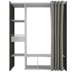 Armoire Monette 6 Compartiments De Rangement, 1tiroir, 1 Tringle Et 1 Rideau-chêne Waterford/lin -EMOB-MEUBLES Ventes 20900240 2023 05 08T102734.478 144b