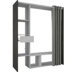 Armoire Monette 6 Compartiments De Rangement, 1tiroir, 1 Tringle Et 1 Rideau-chêne Waterford/lin -EMOB-MEUBLES Ventes 20900240 2023 05 08T102848.116 4155