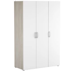 Armoire Noni-2 Portes Tournantes, 1 Tringle Et 3 étagères-chêne Shannon/blanc Mat