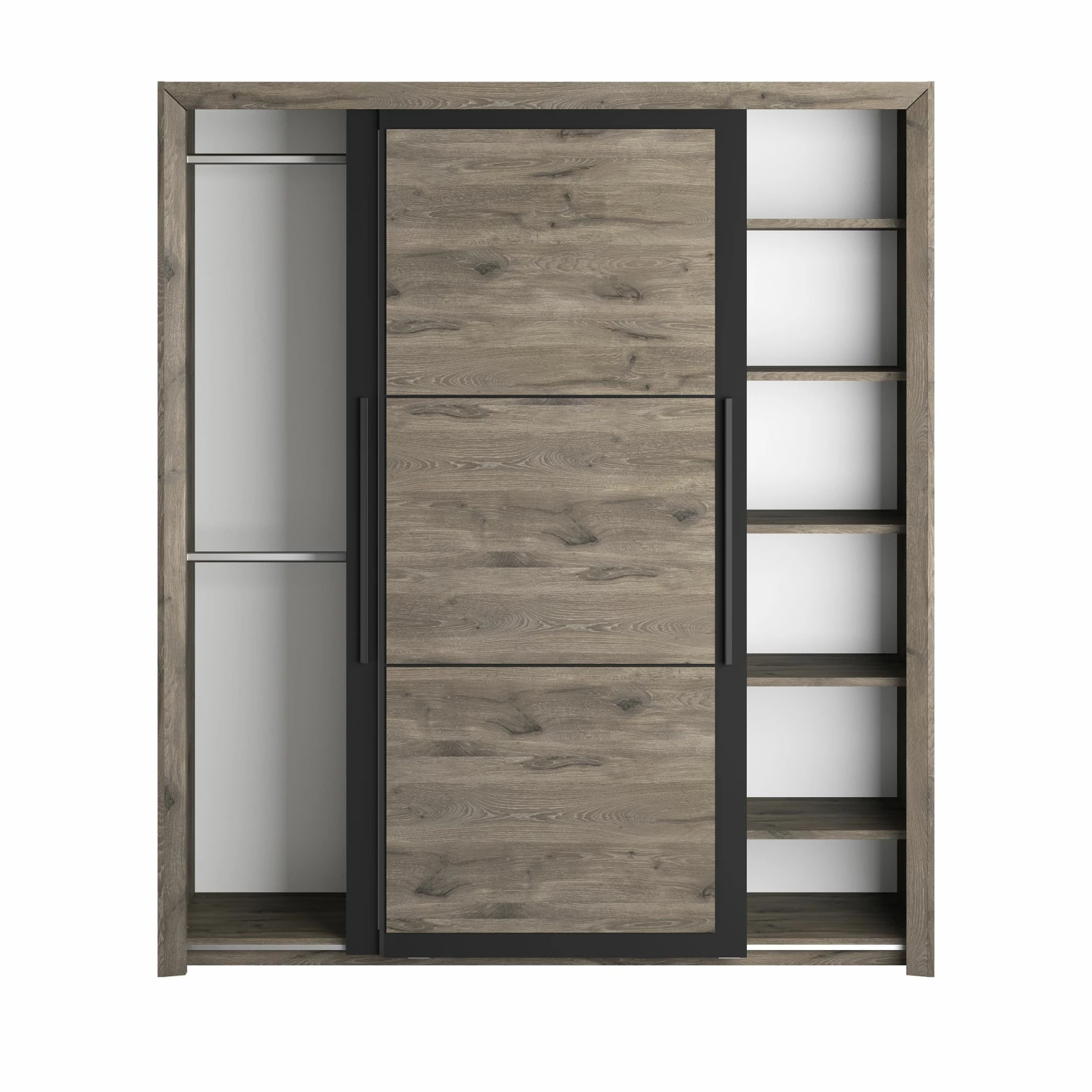 Armoire East Avec 2 Portes Coulissantes Et Miroir - Chêne Foncé 5 Armoire East Avec 2 Portes Coulissantes Et Miroir - Chêne Foncé – Image 5