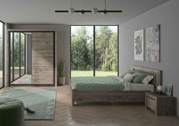 Armoire East Avec 2 Portes Coulissantes Et Miroir - Chêne Foncé 2 Armoire East Avec 2 Portes Coulissantes Et Miroir - Chêne Foncé – Image 2