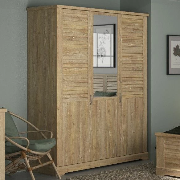 Armoire Wanda 170 Cm 3 Portes & Miroir - Châtaignier Marron 1 Armoire Wanda 170 Cm 3 Portes & Miroir - Châtaignier Marron