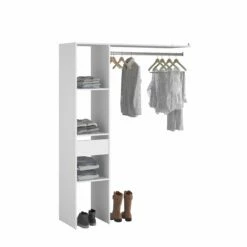 Armoire Botan 138cm, 3 Planches & 1 Tringle & 1 Tiroir - Blanc -EMOB-MEUBLES Ventes 301530 C STYLE 7bf9
