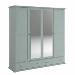 Armoire Morgane 199cm Avec 4 Portes & Miroir - Gris