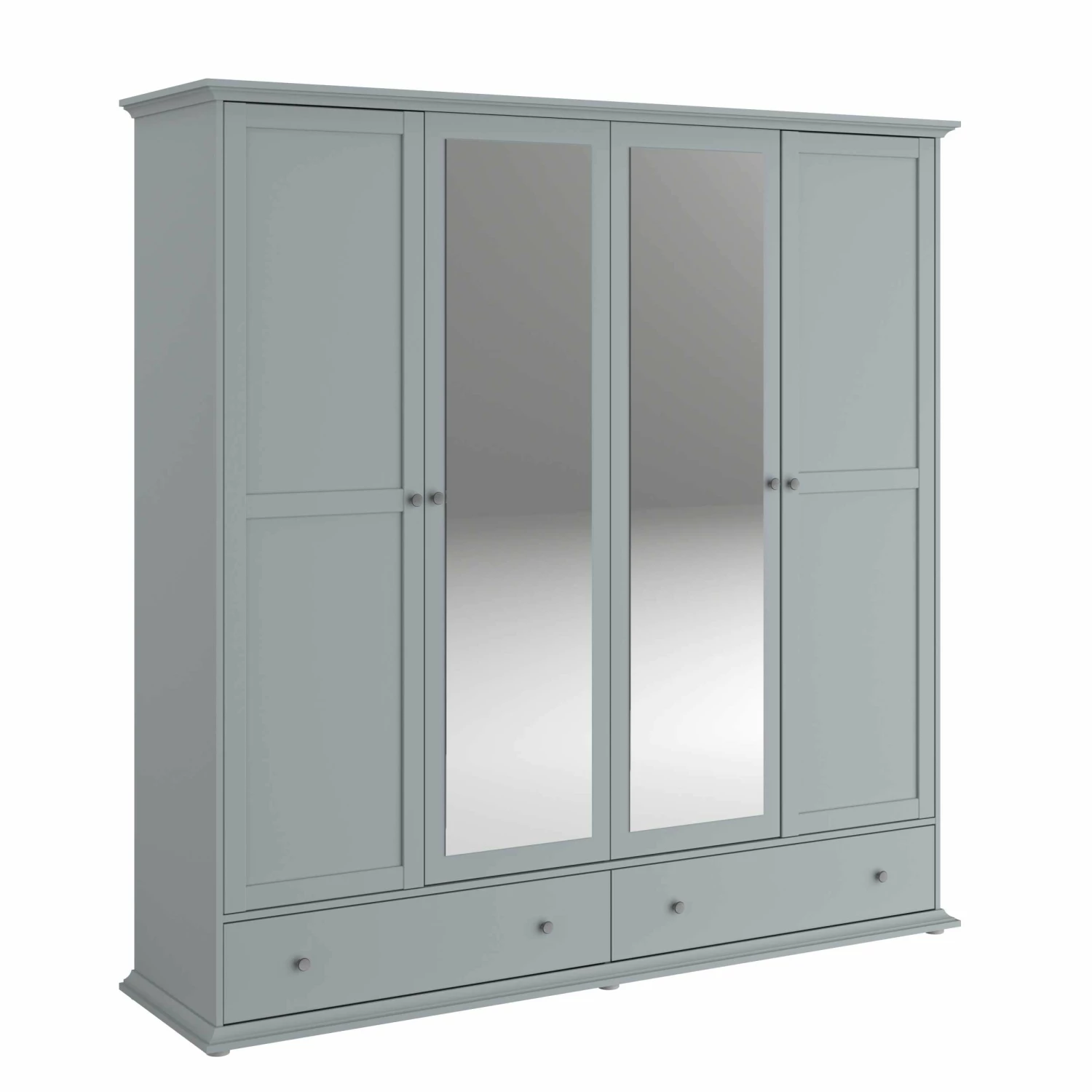 Armoire Morgane 199cm Avec 4 Portes & Miroir - Gris 1 Armoire Morgane 199cm Avec 4 Portes & Miroir - Gris