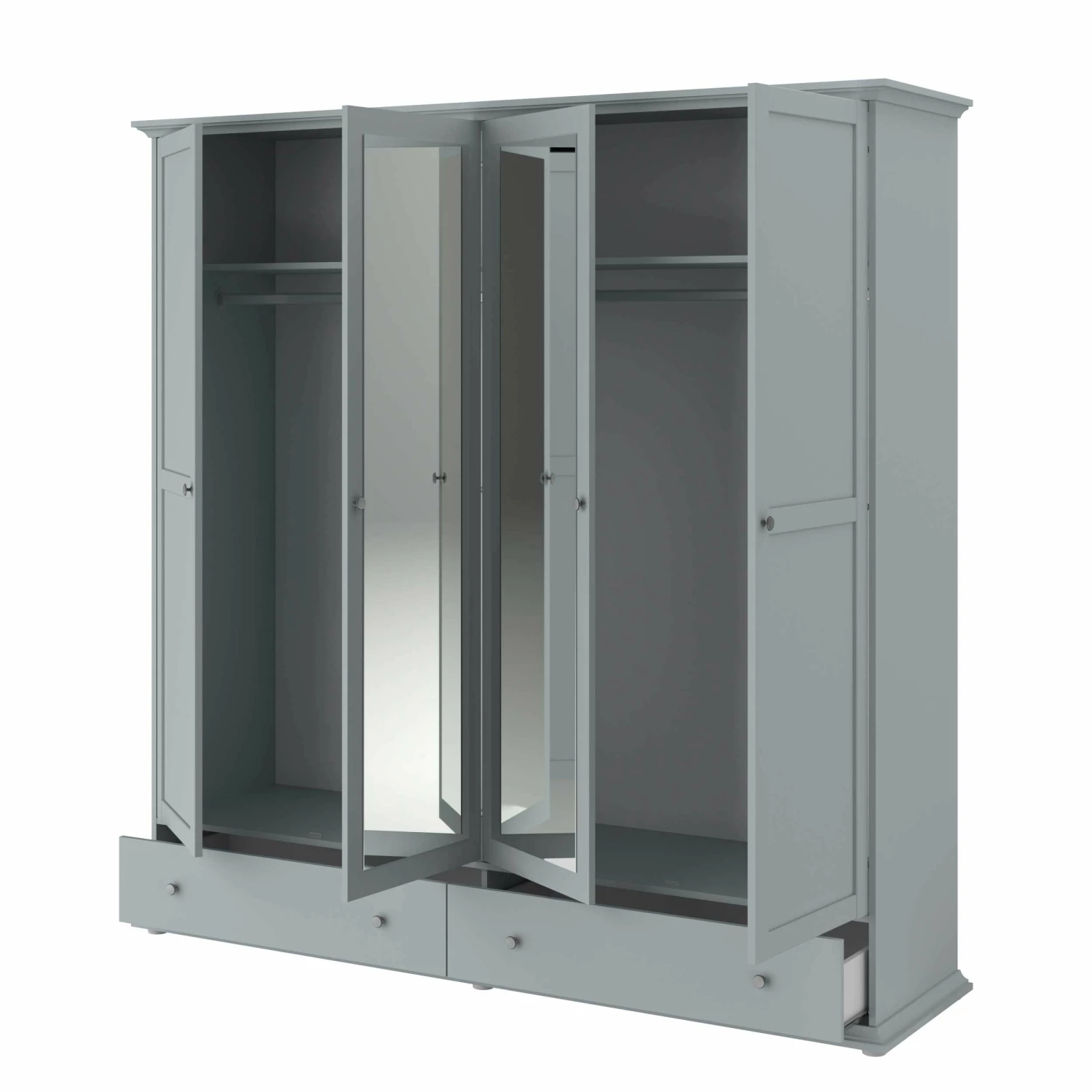 Armoire Morgane 199cm Avec 4 Portes & Miroir - Gris 3 Armoire Morgane 199cm Avec 4 Portes & Miroir - Gris – Image 3