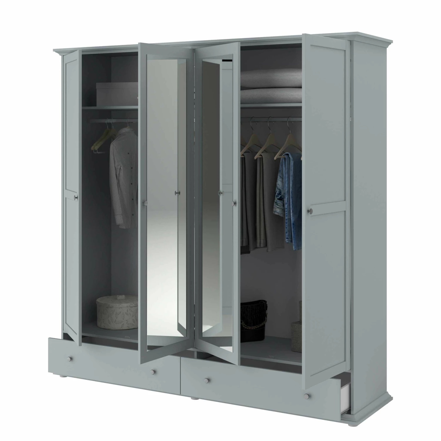 Armoire Morgane 199cm Avec 4 Portes & Miroir - Gris 7 Armoire Morgane 199cm Avec 4 Portes & Miroir - Gris – Image 7