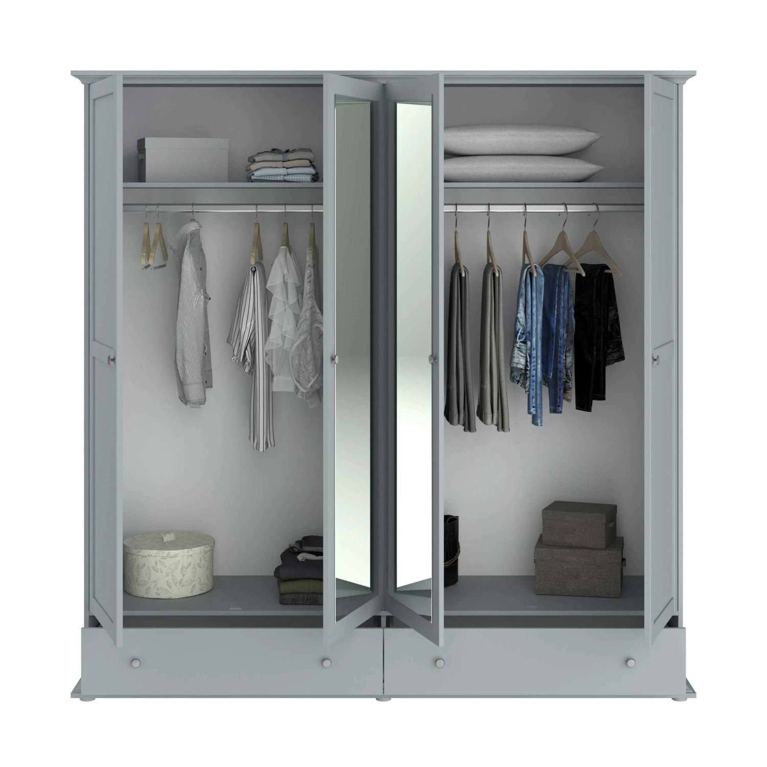 Armoire Morgane 199cm Avec 4 Portes & Miroir - Gris 9 Armoire Morgane 199cm Avec 4 Portes & Miroir - Gris – Image 9