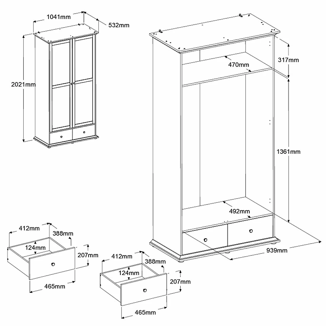 Armoire Morgane 105cm Avec 2 Portes - Gris 4 Armoire Morgane 105cm Avec 2 Portes - Gris – Image 4