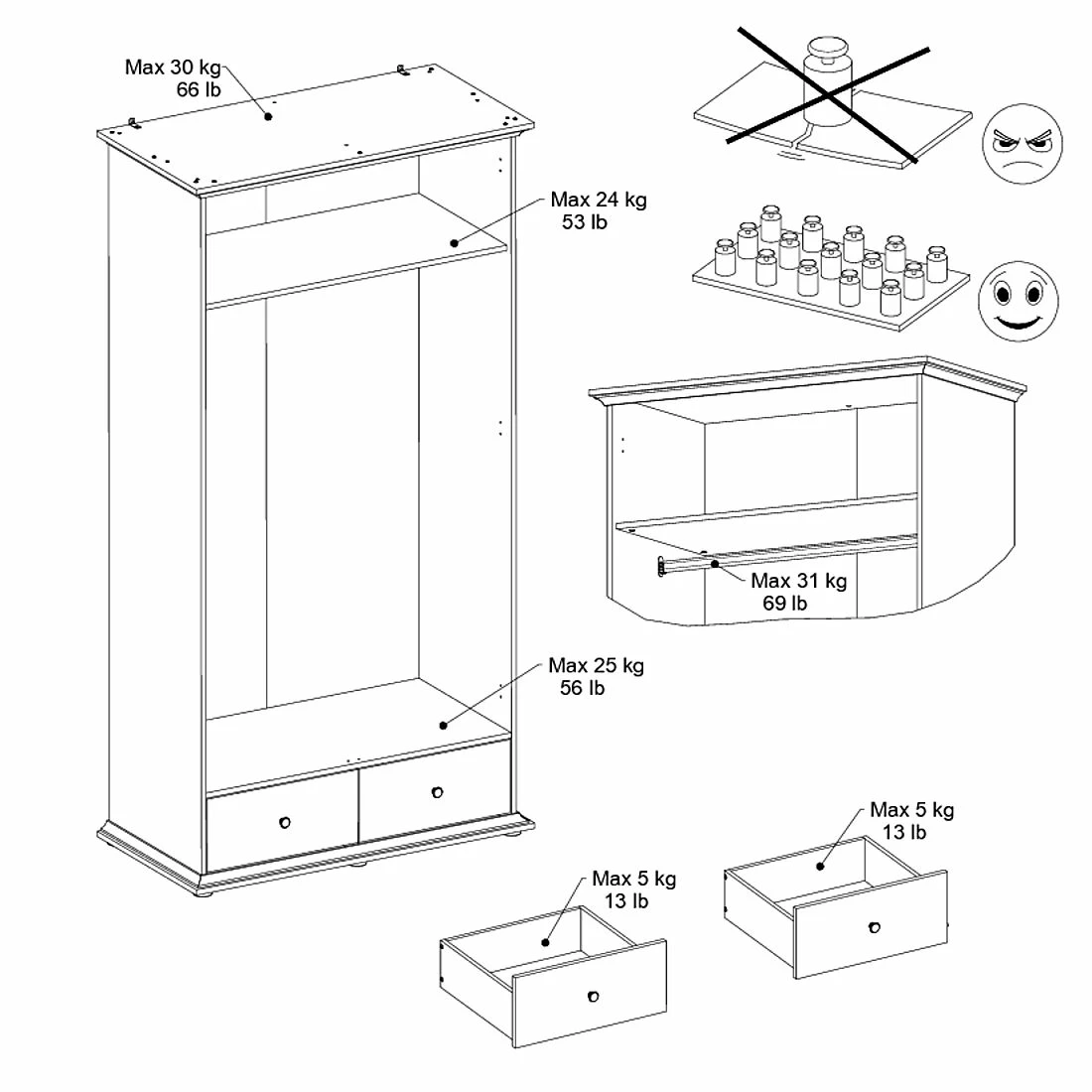 Armoire Morgane 105cm Avec 2 Portes - Gris 2 Armoire Morgane 105cm Avec 2 Portes - Gris – Image 2