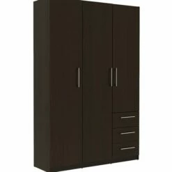 Armoire Tarn 120cm à 3 Portes & 3 Tiroirs - Bois Wengé