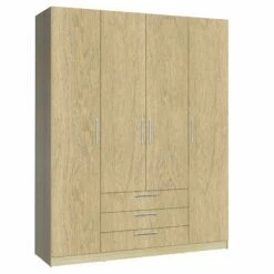 Armoire Tarn 160cm à 4 Portes & 3 Tiroirs - Chêne