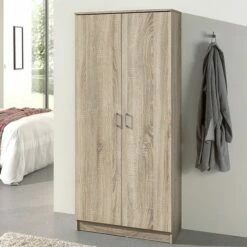 Armoire De Rangement Ray 80cm à 2 Portes Et 4 Tablettes - Chêne Sonoma