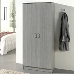 Armoire De Rangement Ray 80cm à 2 Portes Et 4 Tablettes - Chêne Gris