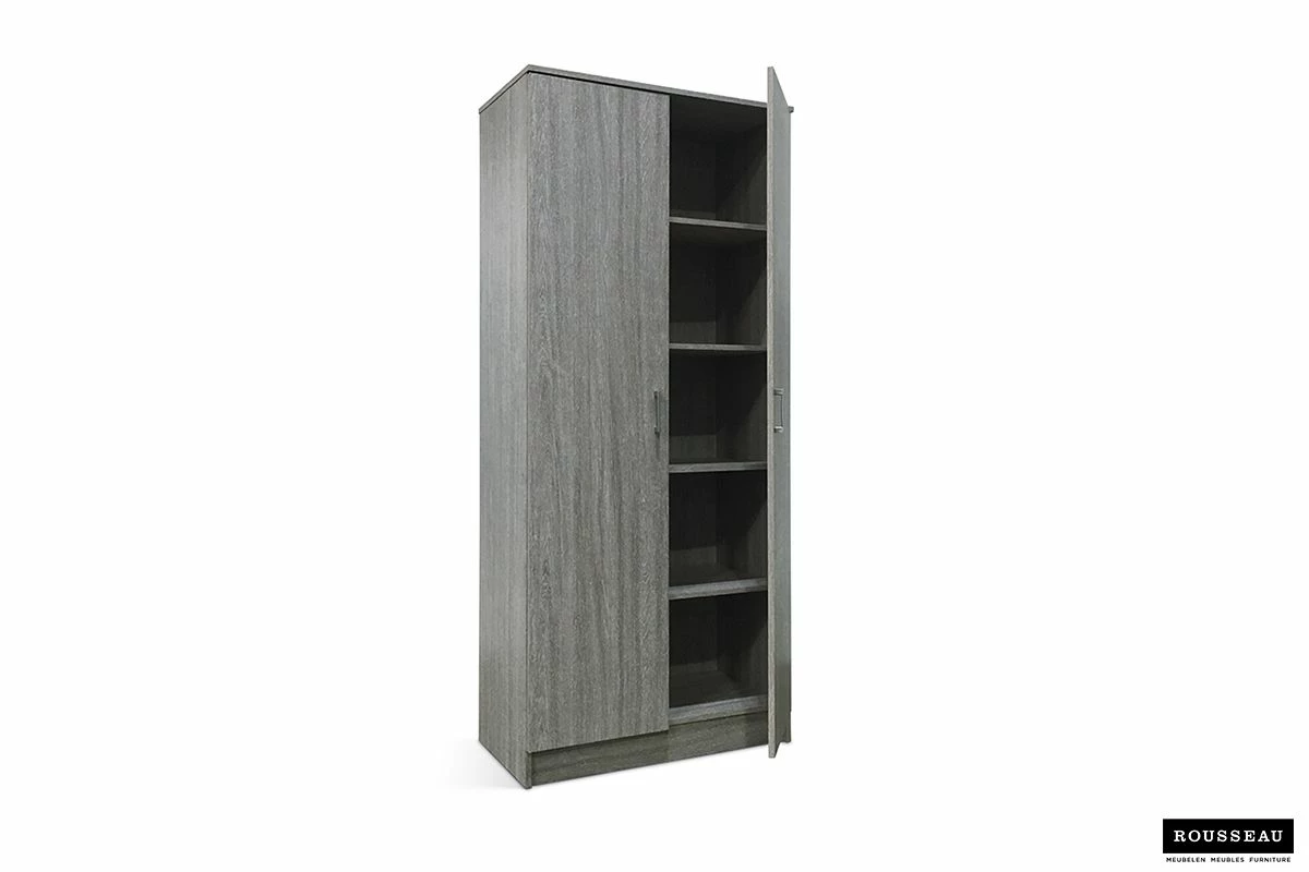 Armoire De Rangement Ray 80cm à 2 Portes Et 4 Tablettes - Chêne Gris 6 Armoire De Rangement Ray 80cm à 2 Portes Et 4 Tablettes - Chêne Gris – Image 6