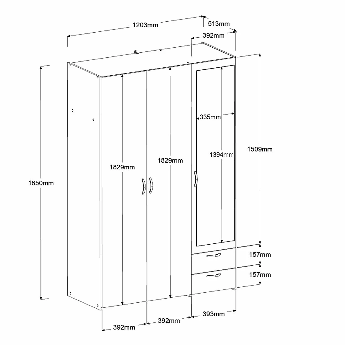 Armoire De Rangement Salvador Miroir, 3 Portes & 2 Tiroirs - Blanc 2 Armoire De Rangement Salvador Miroir, 3 Portes & 2 Tiroirs - Blanc – Image 2