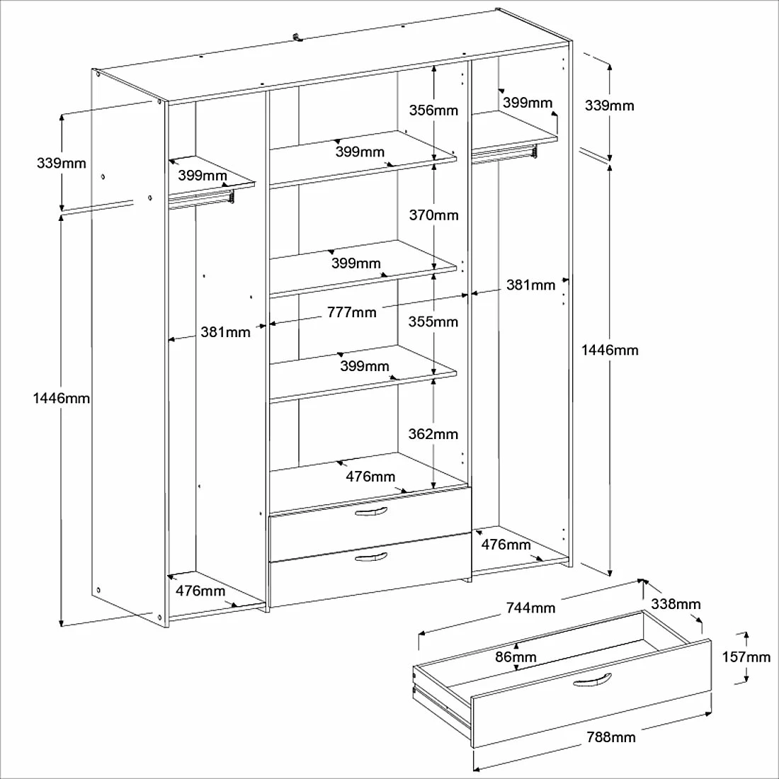 Armoire De Rangement Salvador 4 Portes & 2 Tiroirs - Blanc 3 Armoire De Rangement Salvador 4 Portes & 2 Tiroirs - Blanc – Image 3