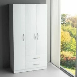 Armoire Furny Home" | 90cm De Large | 100% Mélamine | 3 Tiroirs | Blanc