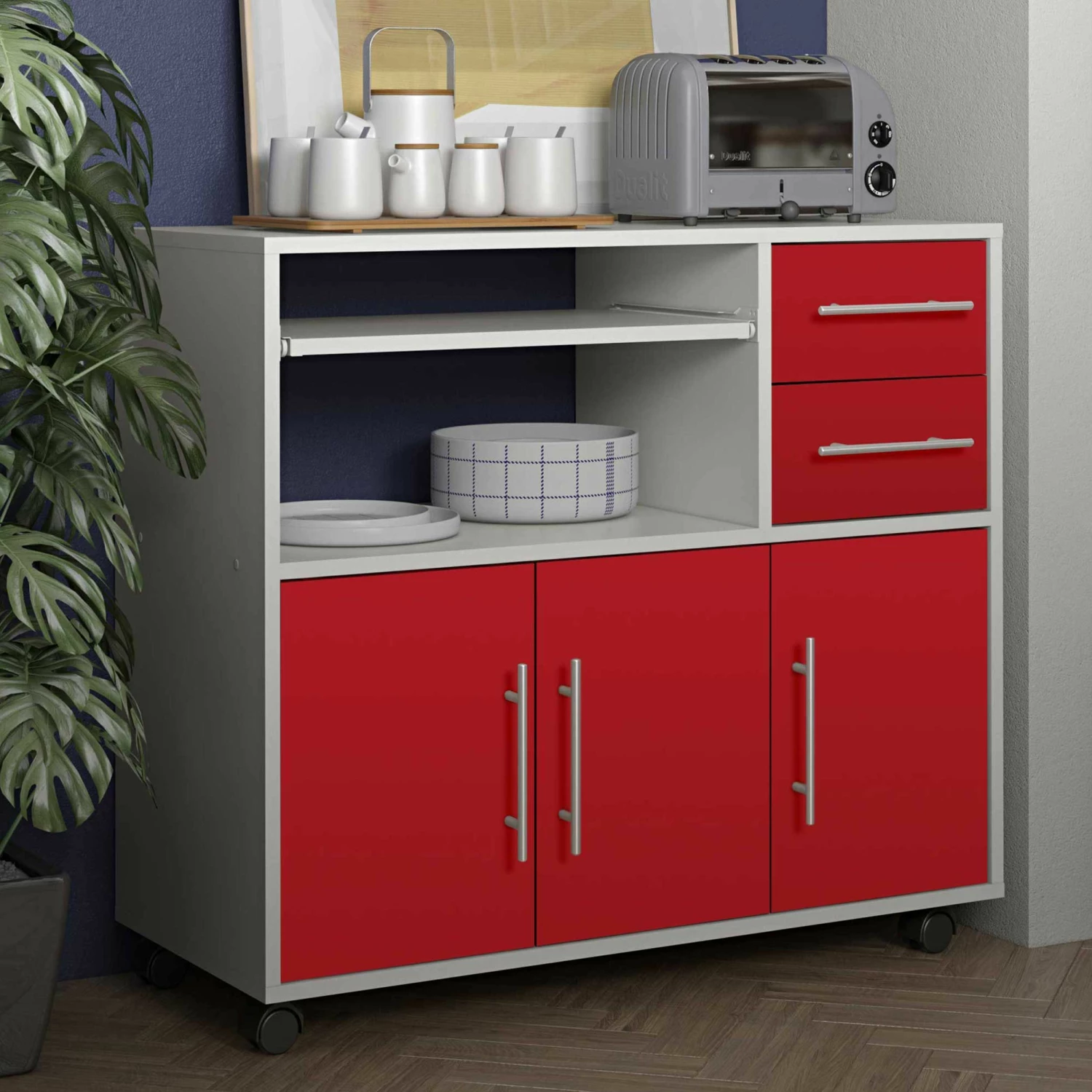 Desserte Cesar Pour Four à Micro-ondes - Blanc/rouge 1 Desserte Cesar Pour Four à Micro-ondes - Blanc/rouge