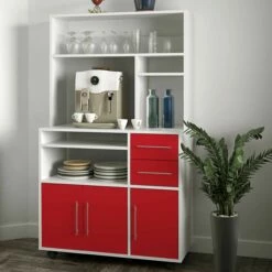 Armoire De Cuisine Cesar Pour Four à Micro-ondes - Blanc/rouge