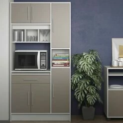 Armoire De Cuisine Liana Pour Four à Micro-ondes - Blanc/gris Taupe