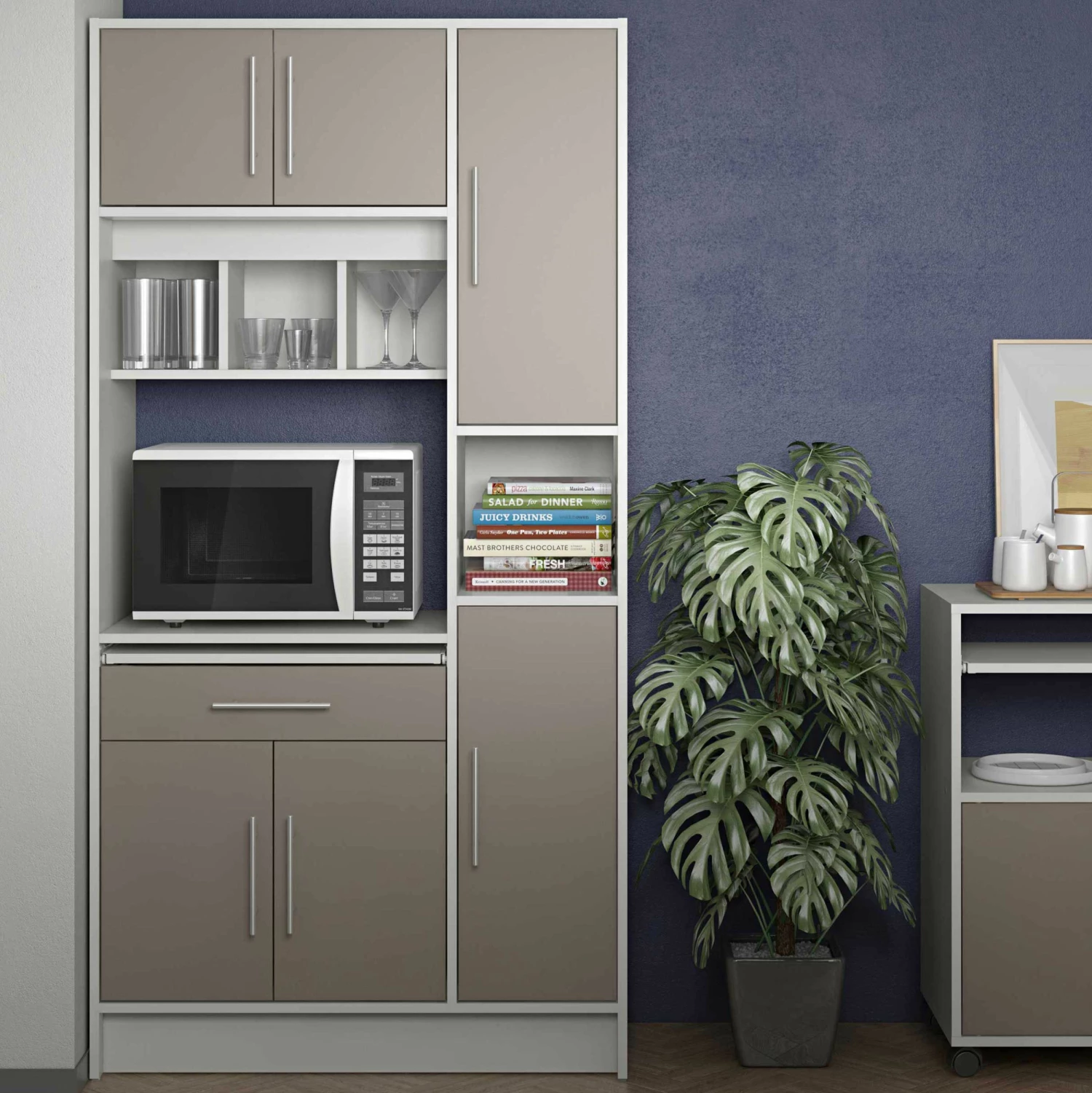 Armoire De Cuisine Liana Pour Four à Micro-ondes - Blanc/gris Taupe 1 Armoire De Cuisine Liana Pour Four à Micro-ondes - Blanc/gris Taupe