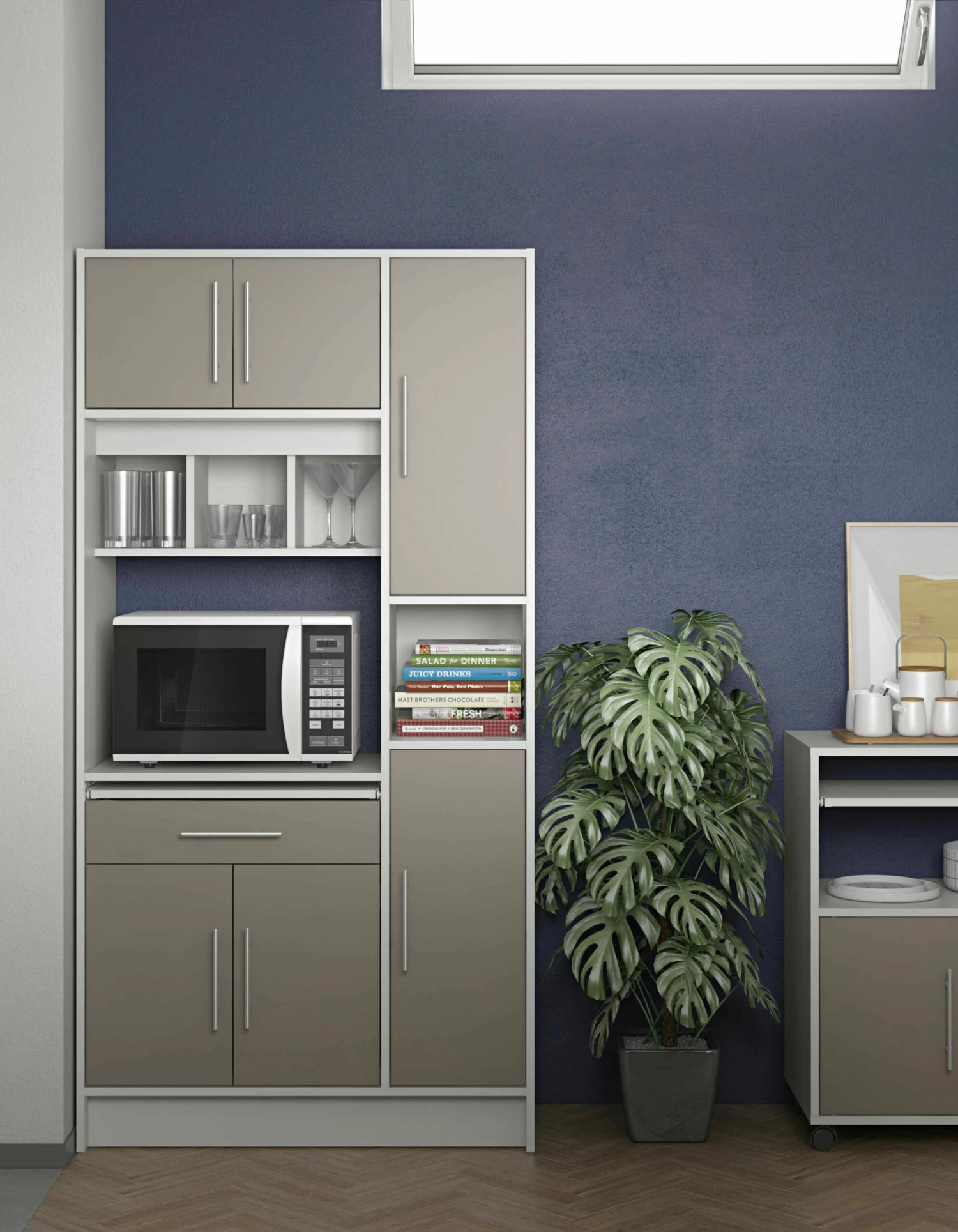 Armoire De Cuisine Liana Pour Four à Micro-ondes - Blanc/gris Taupe 10 Armoire De Cuisine Liana Pour Four à Micro-ondes - Blanc/gris Taupe – Image 10