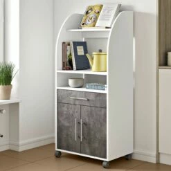 Armoire D'appoint Jeanine Pour Four à Micro-ondes - Blanc/béton