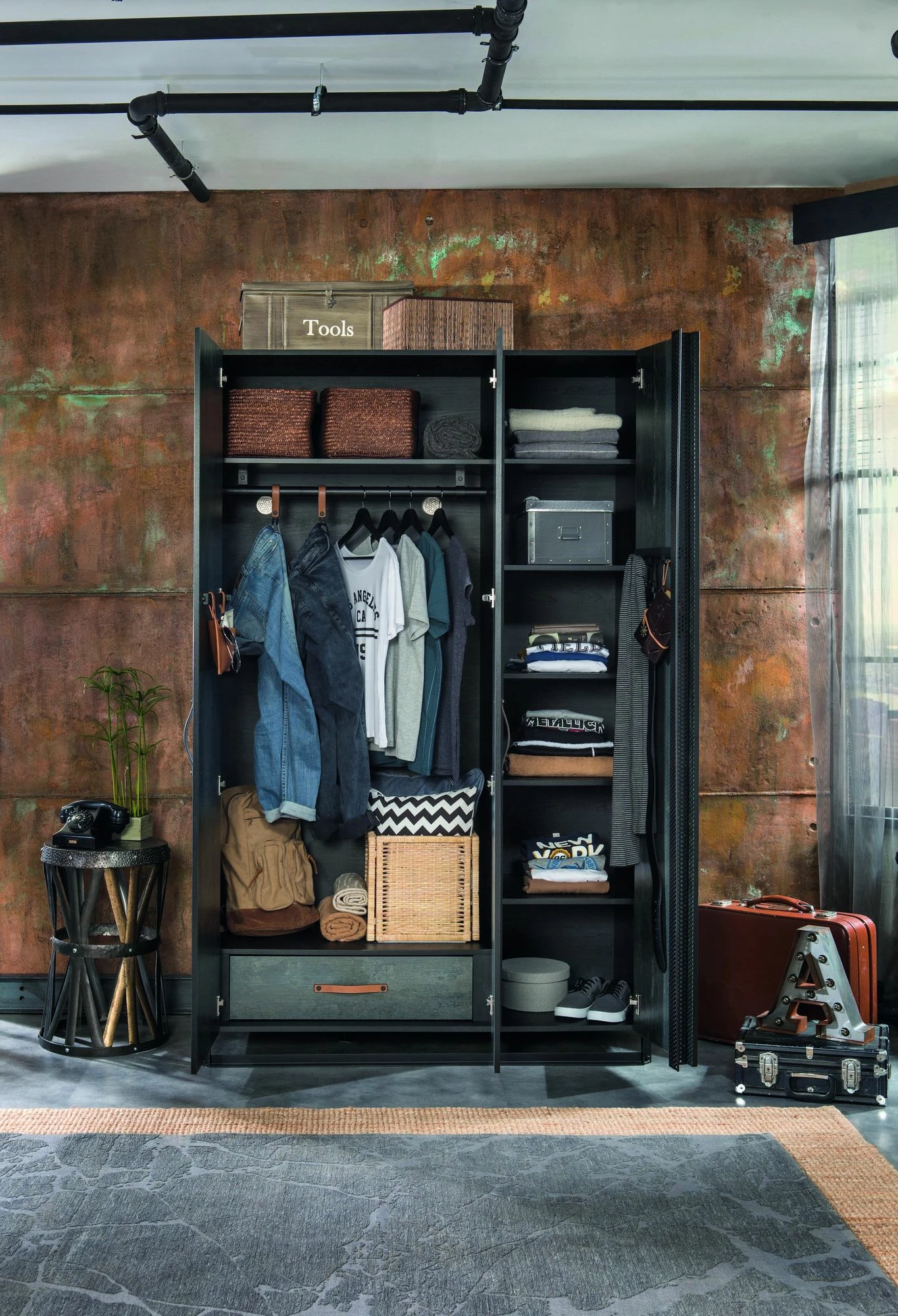 Armoire | 100% Mélamine | Portes à Fermeture Douce | Rail De Suspension LED 6 Armoire | 100% Mélamine | Portes à Fermeture Douce | Rail De Suspension LED – Image 6