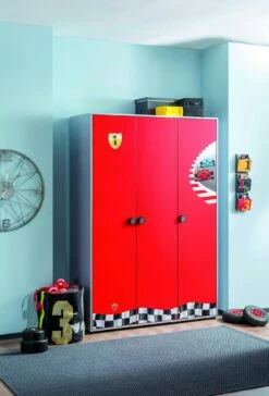 Armoire - 100% Mélamine - Tiroirs Et étagères - Portes à Fermeture Progressive - Multicolore - Race Cup