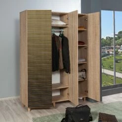 Armoire Vella | 100% Mélaminé | Pieds En Bois De Charme | Poignées En Métal Et Corde -EMOB-MEUBLES Ventes 863SPH4212 20 203 8883