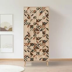Vella Armoire | 100% Mélamine | Pieds En Bois | Multicolore
