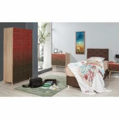 Armoire Vella | Revêtement Mélaminé | Epaisseur 18mm | Pieds En Bois De Charme | Poignées En Métal Et Corde