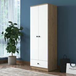 Armoire Locelso - 100% Mélaminé - Noyer Blanc