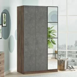 Armoire élégante Marron-gris | 100% Mélaminé | 18mm D'épaisseur | 103.8cm X 183.8cm X 50cm
