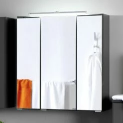 Armoire De Toilette Bobbi 60cm Modèle 2 3 Portes & Eclairage LED - Graphite
