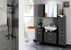 Armoire De Toilette Bobbi 60cm Modèle 2 3 Portes & Eclairage LED - Graphite -EMOB-MEUBLES Ventes Bologna Milieu C1 3 b5b1