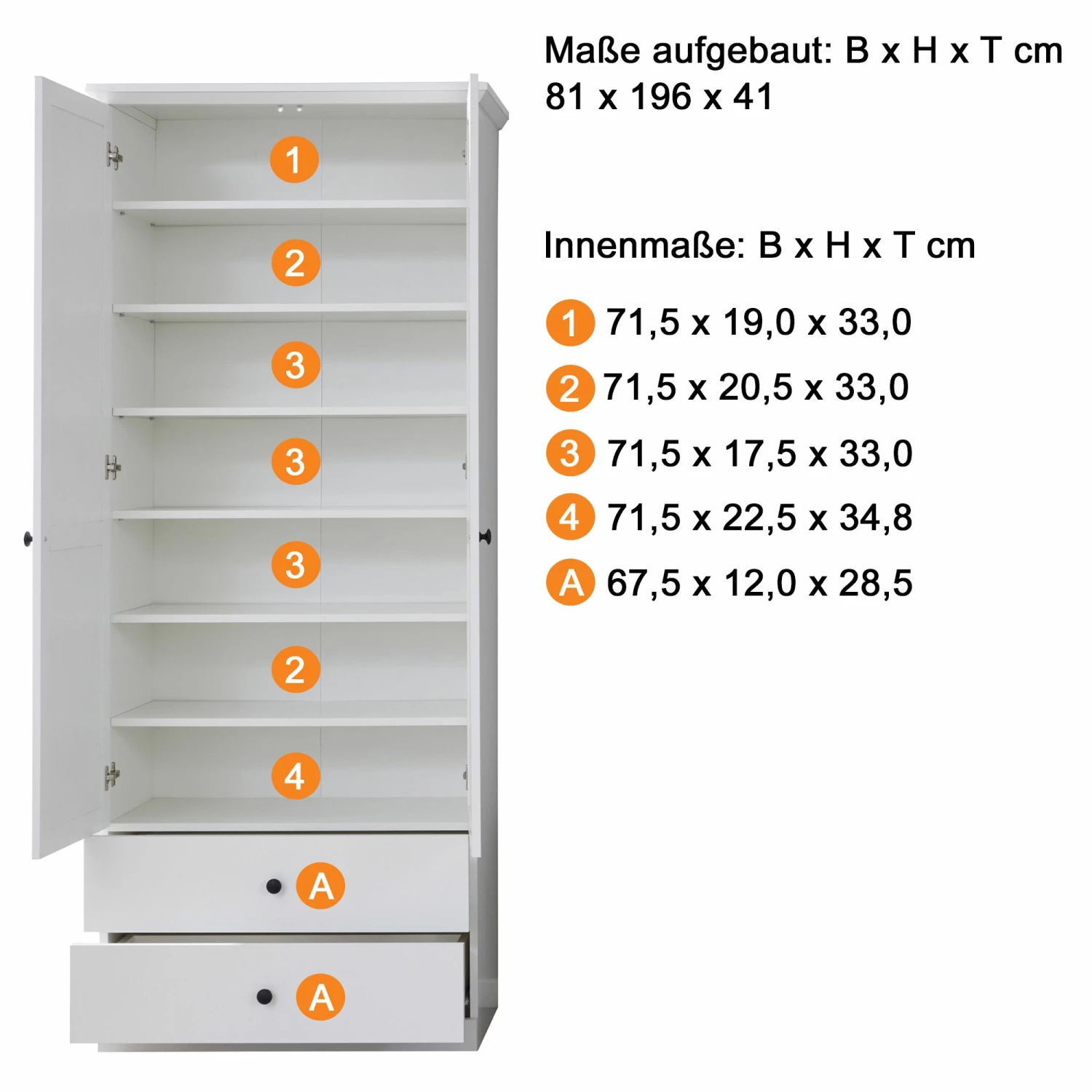 Armoire Moderne Avec 2 Portes, 2 Tiroirs Et 5 étagères - Décor Blanc 2 Armoire Moderne Avec 2 Portes, 2 Tiroirs Et 5 étagères - Décor Blanc – Image 2