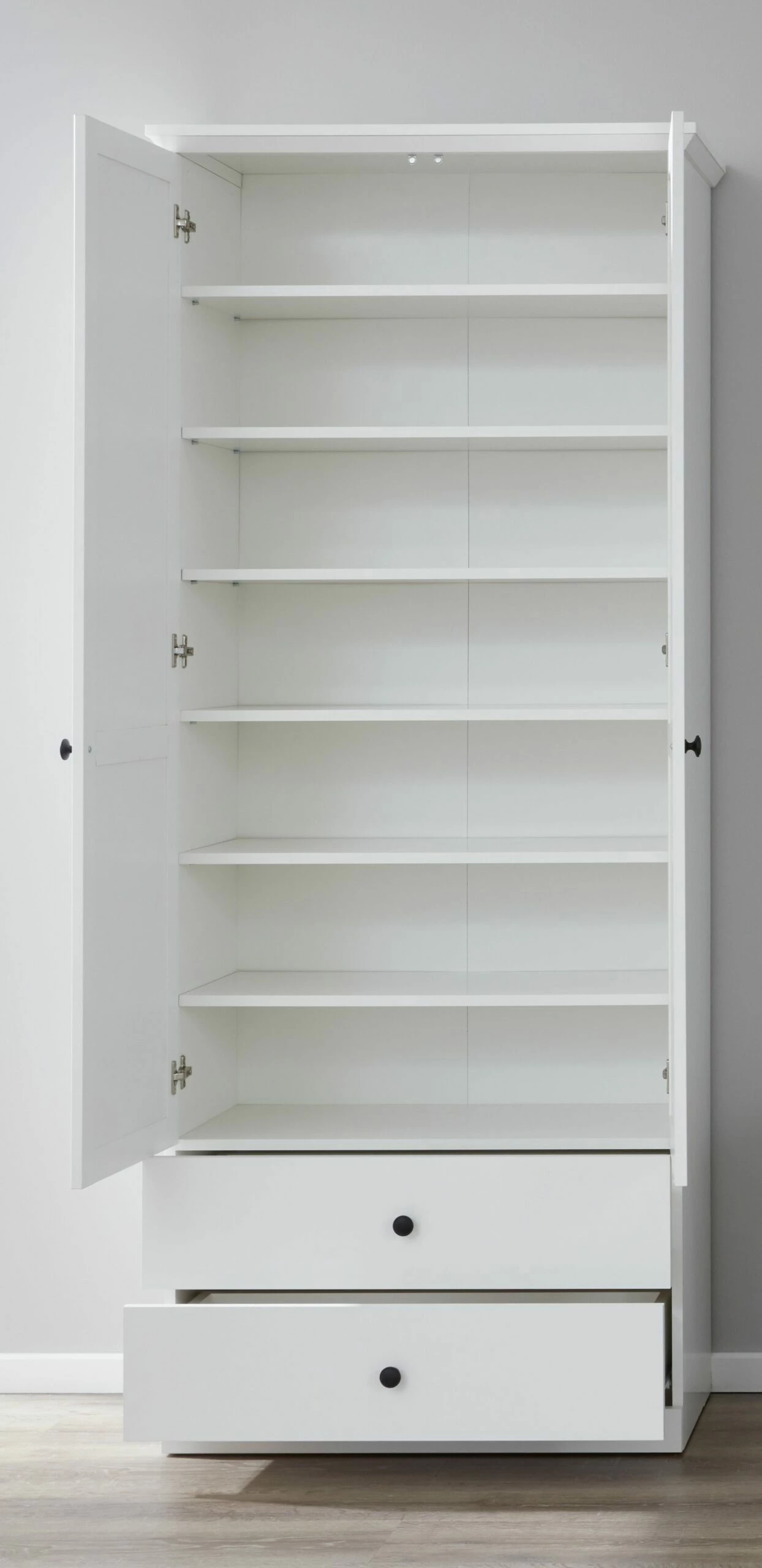 Armoire Moderne Avec 2 Portes, 2 Tiroirs Et 5 étagères - Décor Blanc 4 Armoire Moderne Avec 2 Portes, 2 Tiroirs Et 5 étagères - Décor Blanc – Image 4