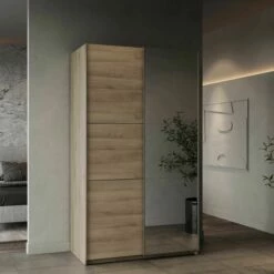 Penderie Spectre 116cm Avec Portes Coulissantes Et Miroir - Décor Chêne