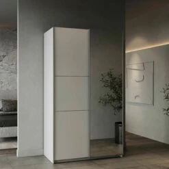 Penderie Spectre 116cm Avec Portes Coulissantes Et Miroir - Blanc Mat
